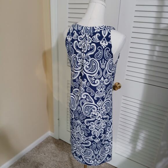 Apt 9 Small Halter Style Beaded Rounded-v-Neck Royal Blue White paisley A-line - Picture 9 of 15